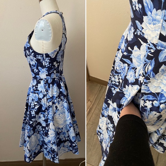 Vintage Style Blue Floral Halter Dress - Picture 3 of 4